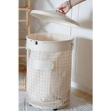 Galvaniz Krem Çamaşır Sepeti | Kapaklı, Kılıflı, Tekerlekli - 40 x 55 - Ekru
