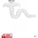 Gama Çift Makine Girişli Körüklü Lavabo-Evye Sifonu 30 cm Uzunlukta Dayanıklı Parça