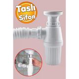 Gama Lavabo Sifonu Körüklü Sökülebilir Tas'lı Mutfak Banyo Evye Pis Su Gideri Borusu Plastik 38 Cm