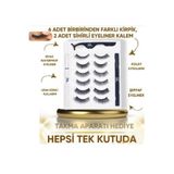 gaman 12 ADET Takma kirpik seti 6 farklı Çift - 2 Adet Mıknatıslı Likit Eyeliner Yapıştırıcı