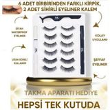 Gaman 3D Manyetik 12 Adet Takma Kirpik Seti 6 Farklı Çift - 2 Adet Mıknatıslı Likit Eyeliner Yapıştırıcı +Kirpik Cımbızı Hediye