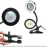 Gaman Akrobat Hareketli 5x Büyüteçli LED Işıklı Masa Çalışma Lambası -Klips Tipi-Usb Kablolu - Siyah