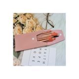 gaman Çanta Boy Deri Kılıflı 8 Parça Mini makyaj Fırçası Seti 11 CM Yumuşak Uçlu Makyaj Fırça Seti PEMBE