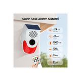 Gaman Güneş Enerjili Sesli Işıklı Alarm - Uzaktan Kumandalı, 120 Db Sirenli, IP65 Su Geçirmez, Bahçe, Ev Işyeri Güvenlik Alarmı