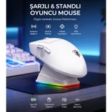 Gaman GWH-108P Manyetik Şarj Istasyonlu 6400DPI Ultra Hafif Şarjlı Kablosuz Oyuncu Mouse Oyuncu Faresi - Beyaz