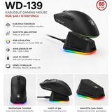 Gaman Jedel WD139 Şarjlı Kablosuz Rgb Gaming Mouse Şarj Istasyonlu Manyetik Docklu Oyuncu Mouse - Siyah