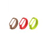 Gaman Mi Band 3/4 Uyumlu Akıllı Bileklik Kordonu 3lü Set Kahverengi - Neon Yeşil - Kırmızı