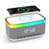 Gaman Rgb 13 Mod LED Işıklı Masa Üstü Bluetooth Speaker Masa Saati Alarmlı 15W Kablosuz Şarj Standlı - Beyaz
