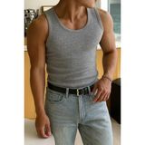 Gamaro Erkek Halter Yaka Penye Kaşkorse Fitted Kalıp Sporcu Likralı Atlet - Gri