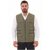 gambia outdoors Erkek Rahat Kesim Yazlık Yelek Pamuklu Keten Kumaş Avcı Yelek Çok Cepli Büyük Beden Battal Fermuarlı