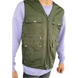 Gambia Outdoor's Erkek Tümrenkler Yazlık Kumaş Avcı Yelek Çok Cepli Baba Büyük Beden Rahat Battal - 301-Yeşil - XL