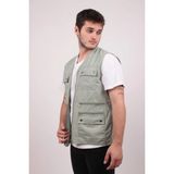 Gambia Outdoor's Erkek Tümrenkler Yazlık Kumaş Avcı Yelek Çok Cepli Baba Büyük Beden Rahat Battal - Gri - 8XL