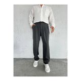 Gambocci Erkek Baggy Geniş Rahat Pileli Beli Lastikli Kumaş pantolon FÜME M