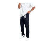 Gambocci Erkek Baggy Kesim Parça Detaylı Keten Fermuarlı Paça Pantolon Siyah S
