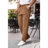 Gambocci Erkek Baggy Pileli Bol Kalıp Kumaş Pantolon açık kahverengi M