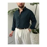 Gambocci Erkek Oversize Uzun Kollu Çİzgili Gömlek Lacivert M