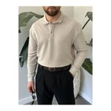 Gambocci Erkek Uzun Kollu Hafif Bol Oversize Polo Yaka Triko Sweatshirt Gri L