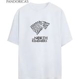 Game Of Thrones Tasarım Serisi "the North Remembers" Yazılı Baskılı Unisex Pamuklu T-Shirt - Beyaz
