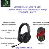 Gamepower Aero Ultra 7.1 USB Kablolu/kablosuz Kulak Üstü Oyuncu Kulaklığı +Oyuncu Mouse Hediye - Siyah - Oyuncu mouse HEDİYE