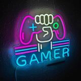Gamer Neon Işıklı Duvar Tabelası, Oyun Konsolu Figürlü | LED Neon Aydınlatma, Oda Dekorasyonu, USB Bağlantılı, Renkli Işık Efekti, Duvara Asılabilir