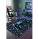 Gaming Konsol Desenli Yıkanabilir Kaymazoyun Odası Halısı Oyuncu Halısı 200 X 290 Cm Mavi