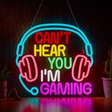 Gaming Neon Sign Can't Hear You I'm Gaming Headset Gamer LED Işık Parlak USB Enerjili Işıklı Kulaklık Oyun Tabelaları Oyun Bölgesi Video Odası Erkek Yatak Odası Duvar Dekoru Zamanlayıcı ile Uyumlu