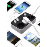 Gampus Portatif Tasarım Akım Korumalı 2 Metre 3 Lü Priz 6 USB Port Çoklu Şarj Aleti - Gri - Siyah - rnk