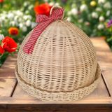 Gamzenin Düşleri Rattan Hasır Kapaklı Kek Fanusu - Naturel - 30x32cm