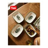 Ganita home Tabak Kayık Dikdörtgen Sunum& Kahvaltı Çerez Seti 4 Parça 14 cm Zeytin