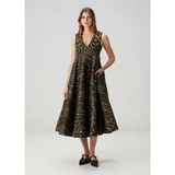 Ganni Bronz Leopar Desenli Midi Elbise - 34