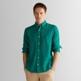 Gant 3230102 Regular Fit Düğmeli Yaka Keten Cepli Yeşil Erkek Gömlek