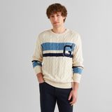 Gant Erkek Krem Relaxed Fit Bisiklet Yaka Renk Bloklu Kazak - 130-Krem - 2XL