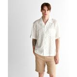 Gant Erkek Krem Relaxed Fit Klasik Yaka Çizgili Gömlek - 113-Krem - 2XL