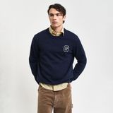 Gant Erkek Lacivert Relaxed Fit Bisiklet Yaka Logolu Kazak - 433-Lacivert - 3XL