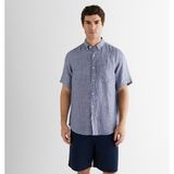 Gant Erkek Mavi Regular Fit Klasik Yaka Keten Gömlek - 401-Mavi - 2XL