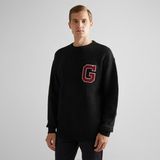 Gant Erkek Siyah Relaxed Fit Bisiklet Yaka Logolu Kazak - 5-Siyah - 3XL