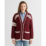GANT Kadın Kırmızı Oversize Fit V Yaka Logolu Hırka