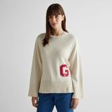 Gant Kadın Krem Oversize Fit Bisiklet Yaka Logolu Kazak - 130-Krem