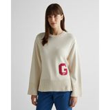 Gant Kadın Krem Oversize Fit Bisiklet Yaka Logolu Kazak 48924322T.130 - XS - 130-Krem Rengi