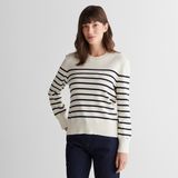 Gant Kadın Krem Regular Fit Bisiklet Yaka Çizgili Kazak - 113-Krem - XL