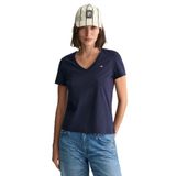 GANT Kadın Lacivert V Yaka Regular Fit Logolu T-Shirt