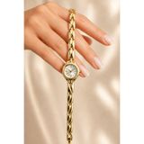GANYMET Cleys Kadın Gold Renk Minimal Yuvarlak Kasa Saat | Beyaz Kadranlı Kıvrımlı Bakla Kordon Vintage Zarif Quartz Kadın Kol Saati