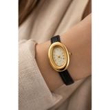 GANYMET MORV Kadın Gold Oval Kasa Siyah Deri Kordonlu Vintage Minimalist Quartz Kol Saati – Old Money Şıklığı, Zarif Klasik Tasarım 2026