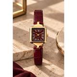 GANYMET Osso Kadın Kol Saati - Bordo Kroko Desen Deri Kordon, Gold Kare Kasa, Klasik Romen Rakamlı Kadran Minimal Vintage Kadın Saat