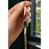 GANYMET Ponis Kadın Gold Renk Sarı Kadranlı Kelepçe Bileklik Saat | Köşeli Oval Kasa Minimal Vintage Quartz Kadın Kol Saati