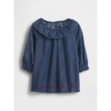 Gap Bebek Mavi Denim Volanlı Yaka Elbise - 3 - 6 Ay