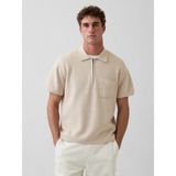Gap Erkek Bej Oversized Yarım Fermuarlı Cepli Triko Polo T-Shirt