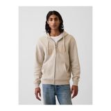 GAP Erkek Bej VintageSoft Arch Logo Tam Fermuarlı Sweatshirt
