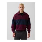 GAP Erkek Bordo Heavyweight Oversized Çizgili Yarım Fermuarlı Sweatshirt
