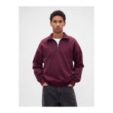 GAP Erkek Bordo Heavyweight Oversized Yarım Fermuarlı Polo Sweatshirt